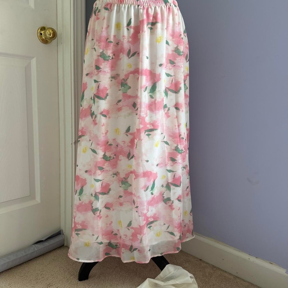 pink floral maxi skirt with green & yellow accents